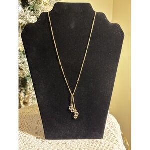 Avon Gold Tone Lariat Necklace with Crystal Dangle Drops | YG Tone Y Necklace